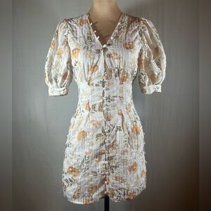 Sabo Kori  Embroidered mini Floral Puff Sleeve Dress XS